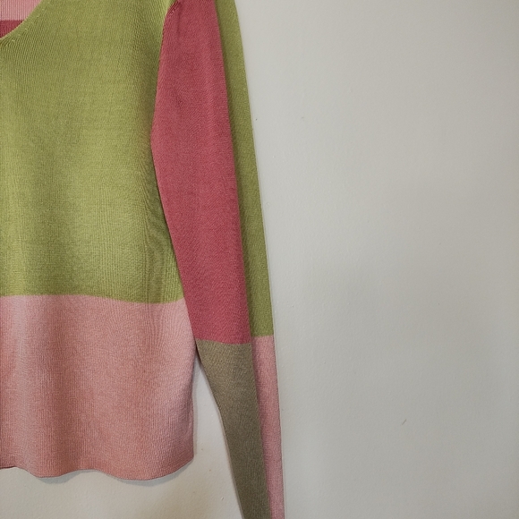 CARLISLE WOMEN'S SILK SWEATER  MULTICOLOR BLOCK PATTERN SIZE LARGE MINIMALIST - Picture 7 of 15